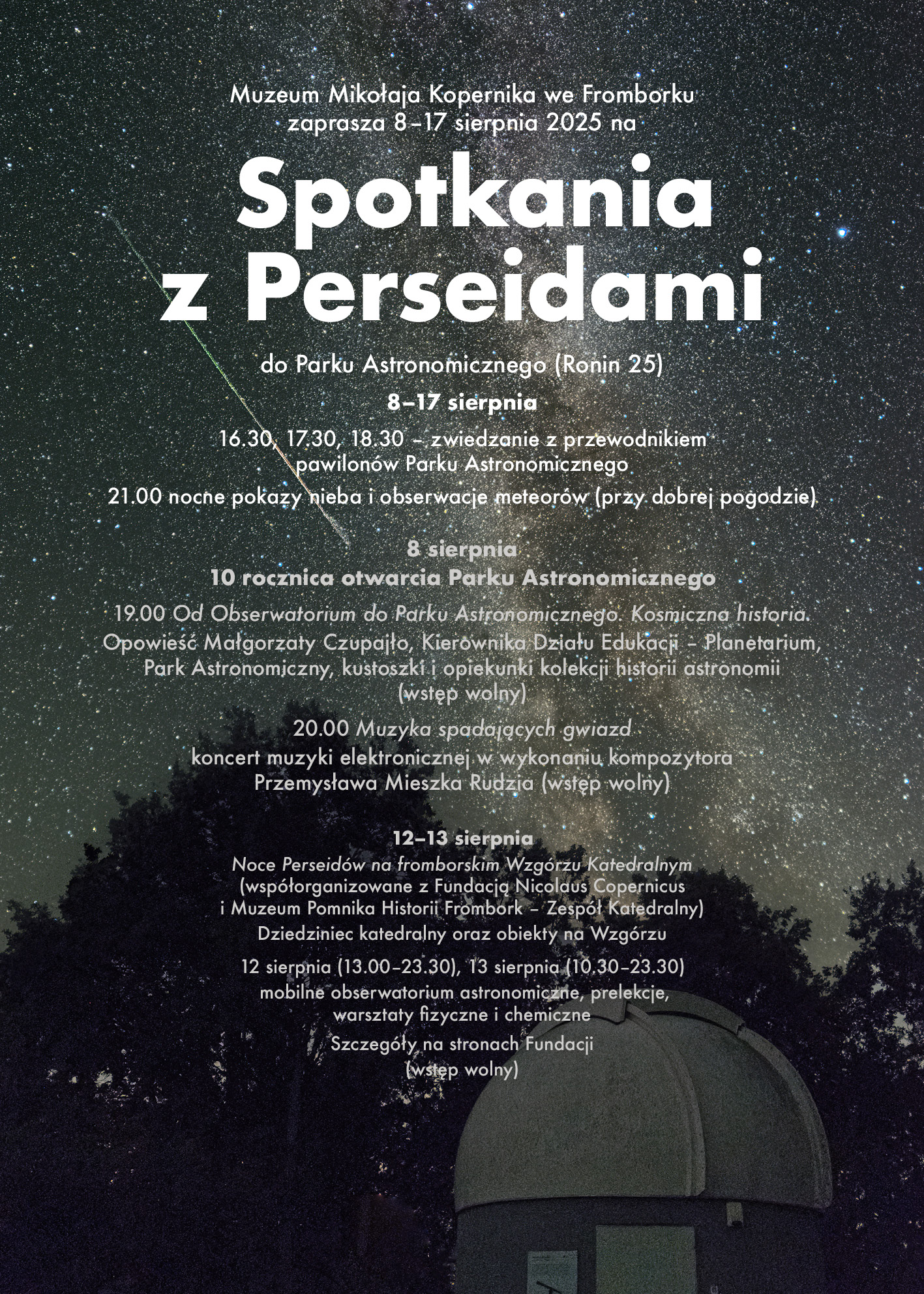 Spotkania z Perseidami w Muzeum Mikołaja Kopernika we Fromborku 8-17 sierpnia 2025